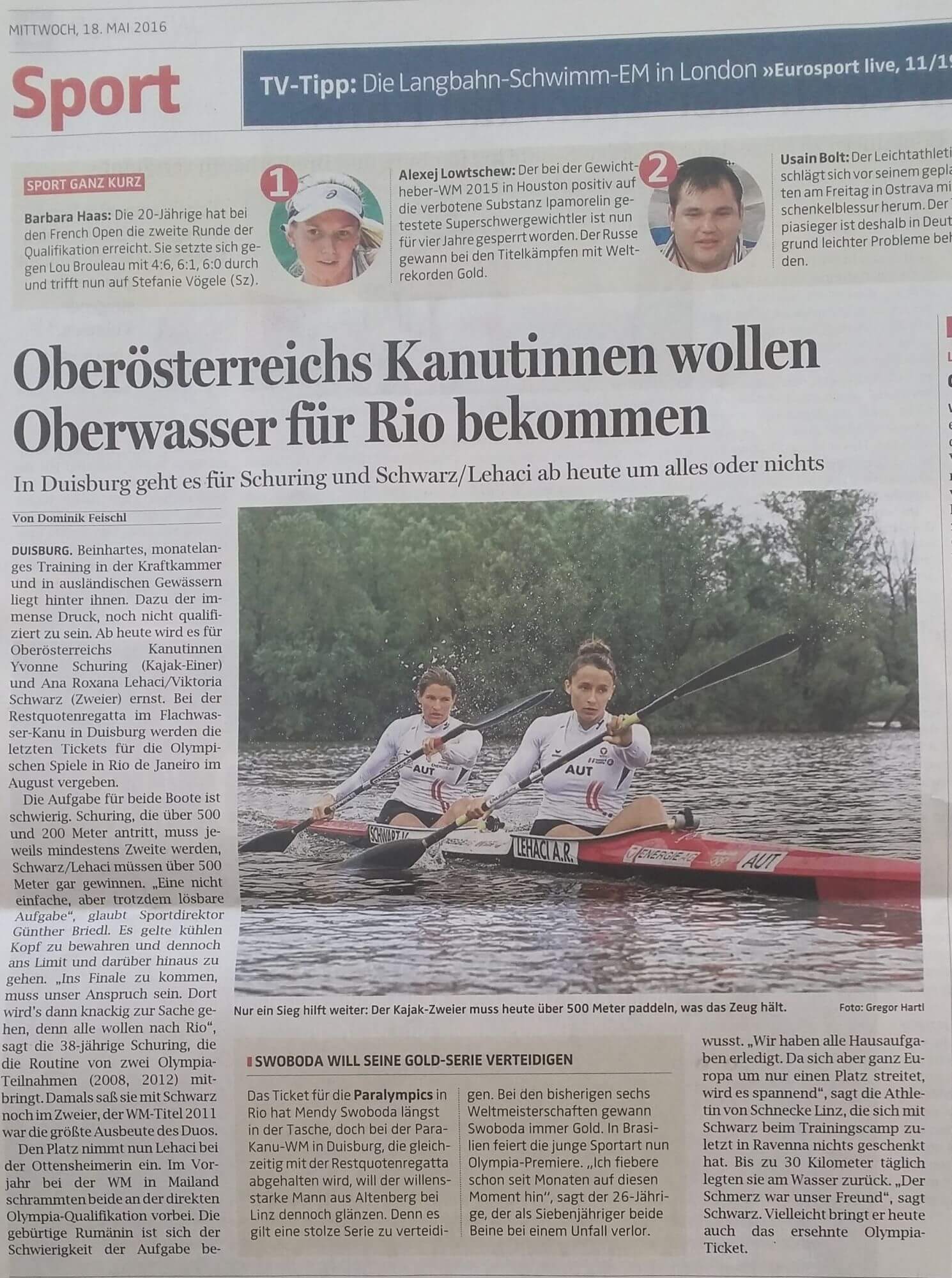 Oberösterreichs Kanutinnen wollen Oberwasser für Rio bekommen