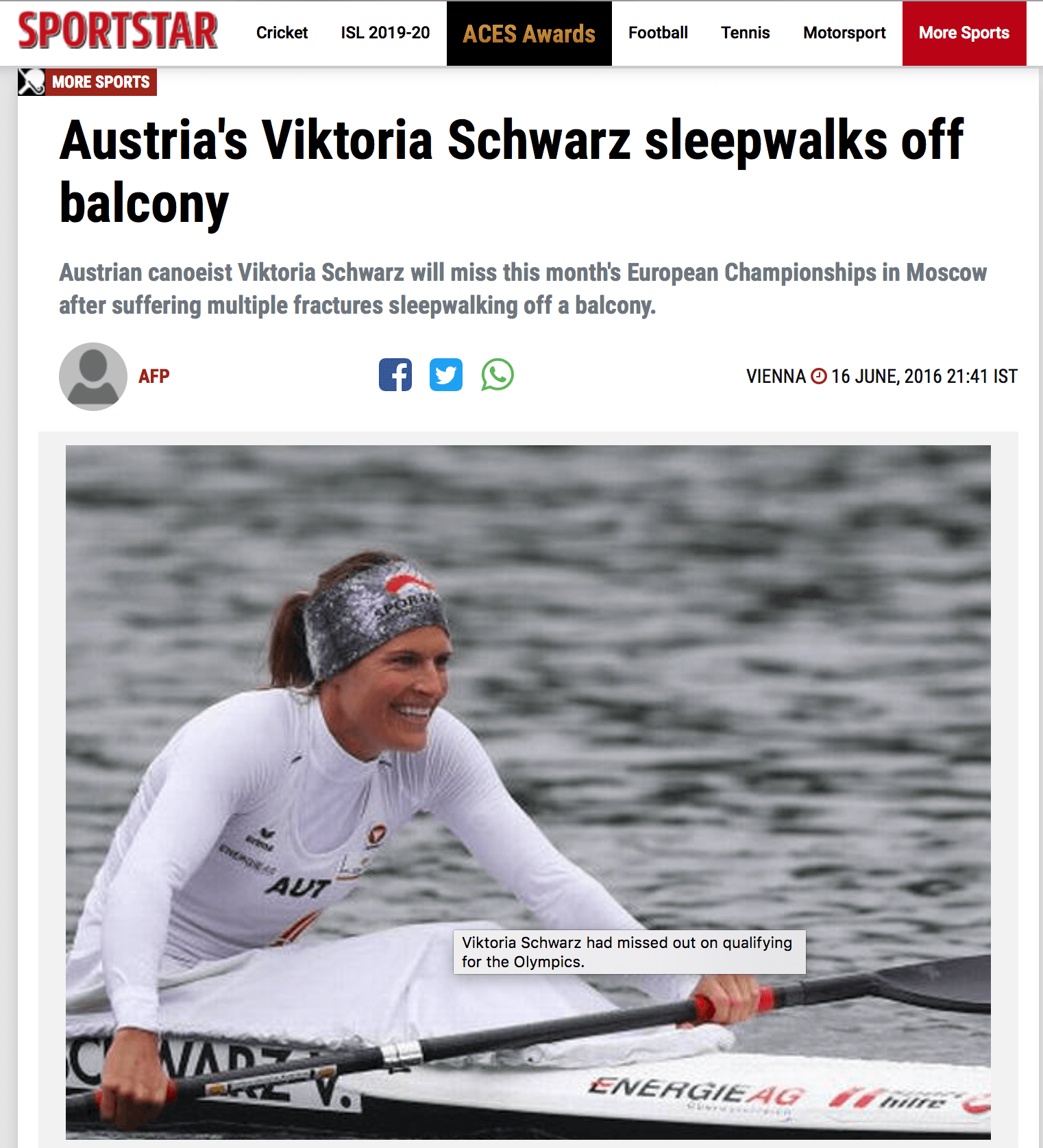 Austria's Viktoria Schwarz sleepwalks off balcony